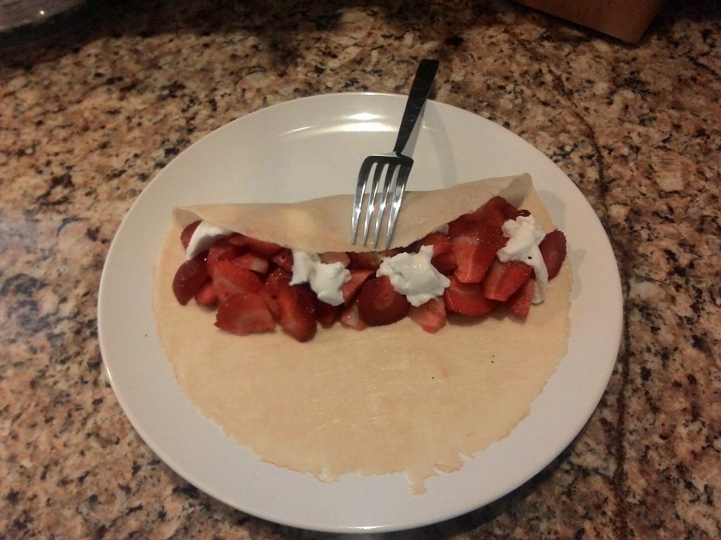 No fat carb treat -- strawberry crepes.