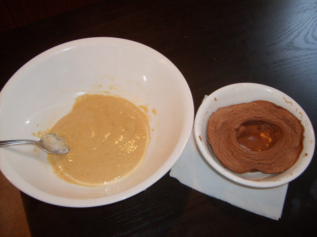 Peanut butter slurry + protein brownie.