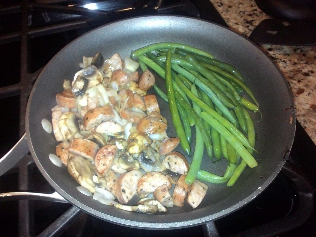 Keto or PMSF? Sausage, onions, mushrooms, and green beans.